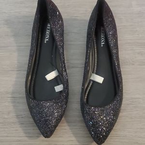Black sequin flats with tiny wedge